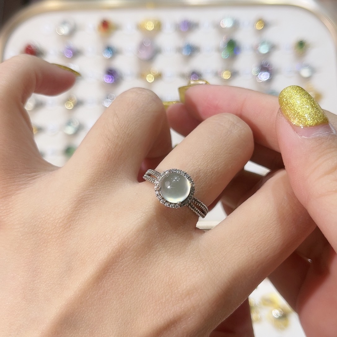 蛇纹石玉戒指银S925镶嵌