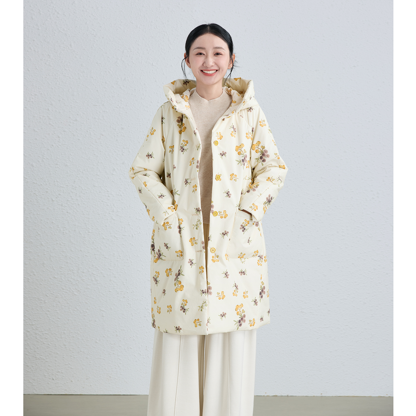 半山听雨/十木米原创百分百长绒棉印花百搭加厚棉服外套女冬新款