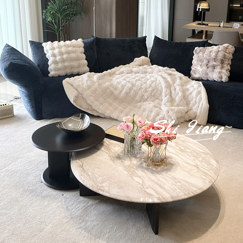 【石匠】意大利新款现代极简大小圆大理石组合茶几网红款高档茶几