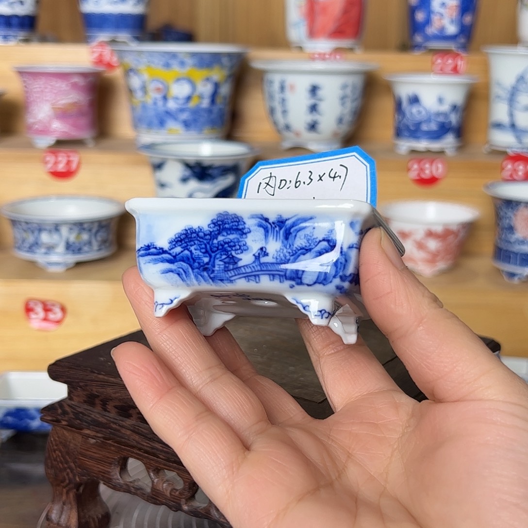 独***4墨奈手绘陶瓷花盆内口高