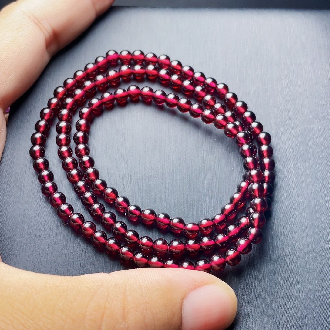 石榴石手链未镶嵌4.6MM毕业级酒红三圈天花板