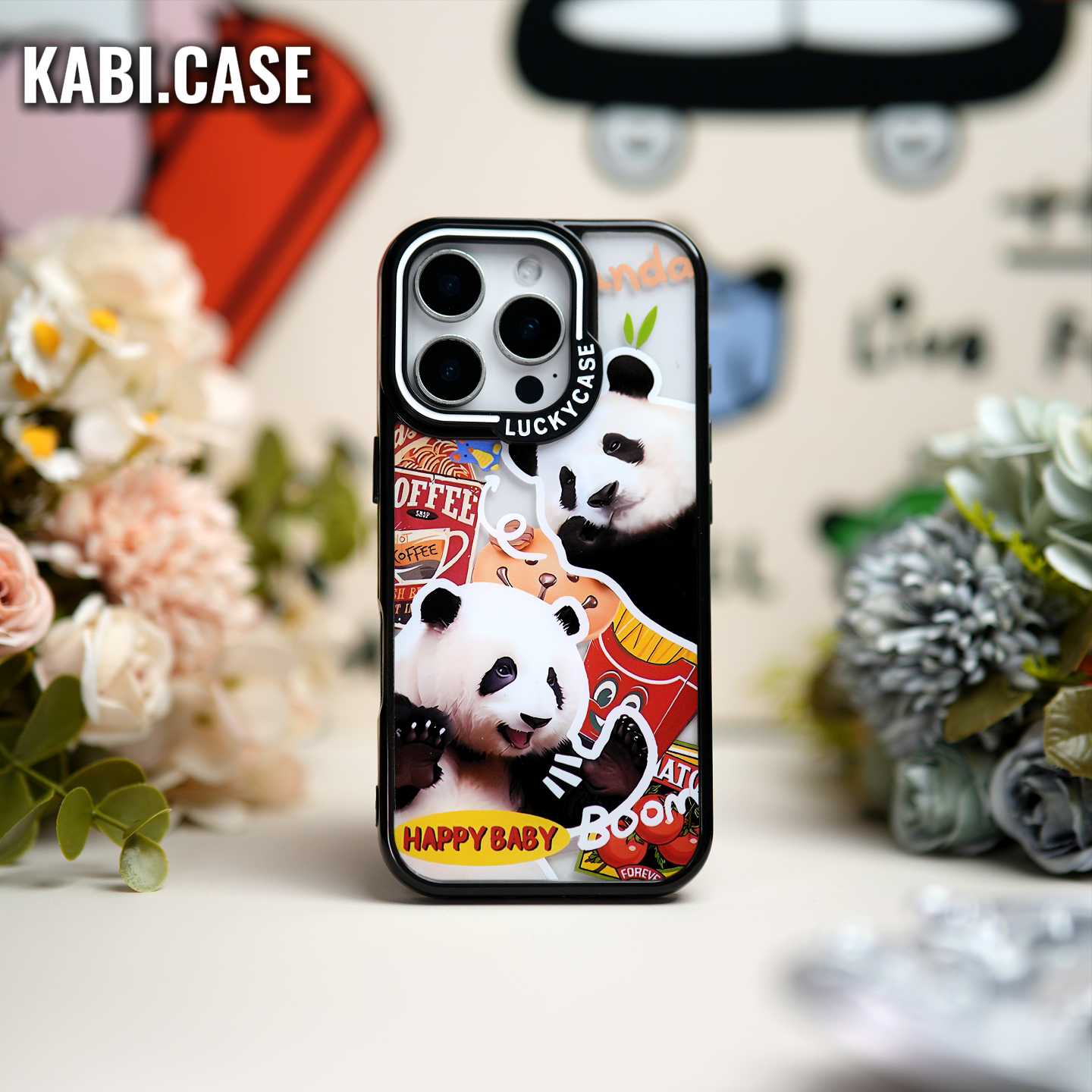 快乐熊猫高透亚克力iPhone16/15/14/13promax适用苹果手机壳15P