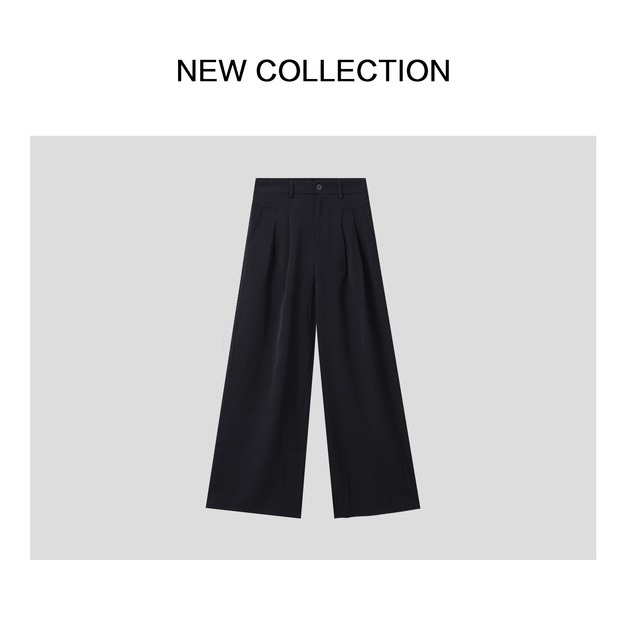 【小依专享】K1538033百搭高腰潮流时尚裤子黑色阔腿裤-8033