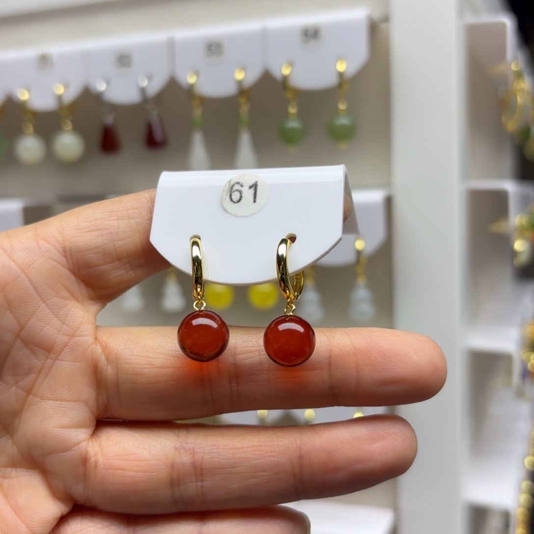 血珀银S925镶嵌耳饰