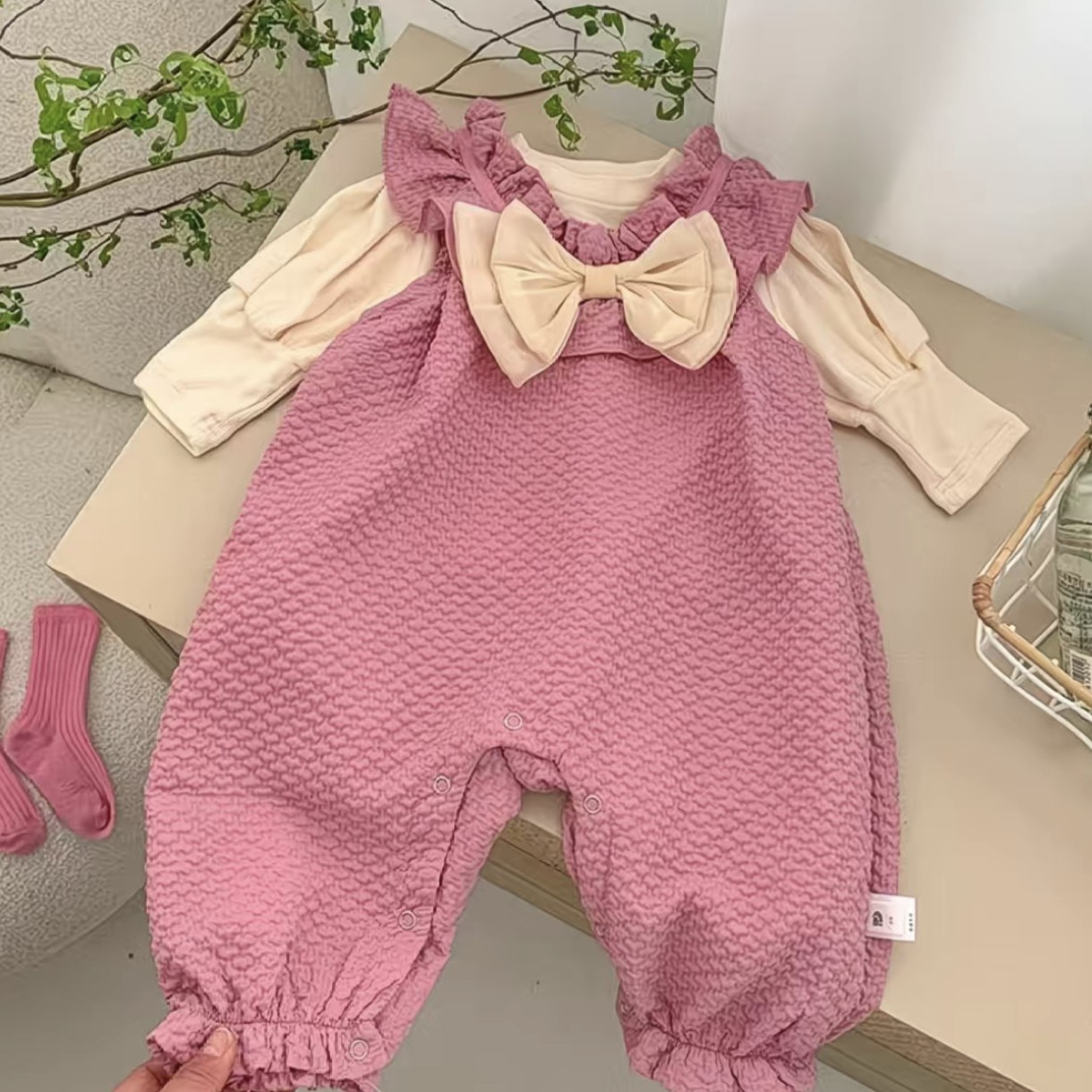 女宝韩版A类春秋长袖女童背心哈衣宝宝套头女爬服婴儿