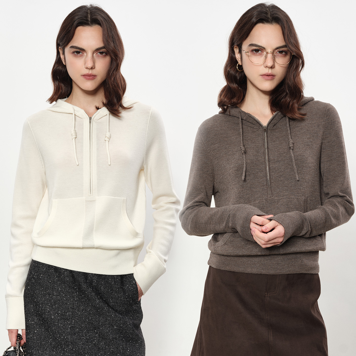 小岛微风减龄miu风招牌系列 百搭连帽卫衣半拉链针织毛衣MY2005