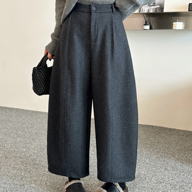 LMM 25305正品冬季加厚加绒气球裤女小个子直筒阔腿八九分奶奶裤