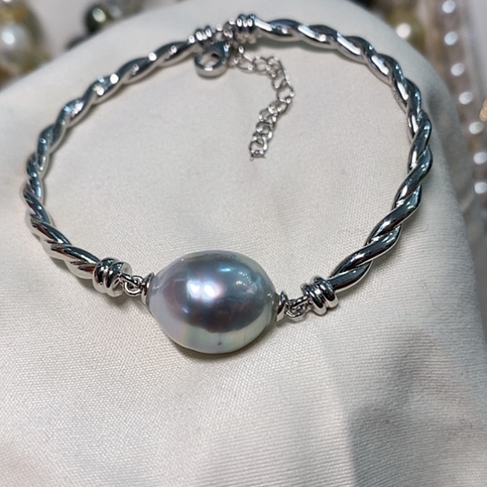 海水珍珠手链银S925镶嵌12.5