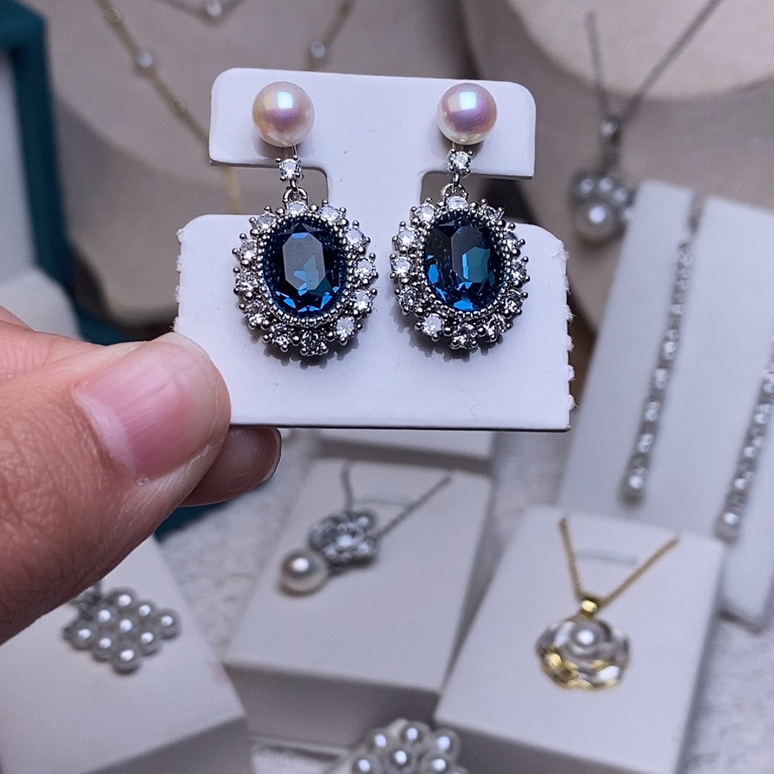 银S925镶嵌淡水珍珠耳饰