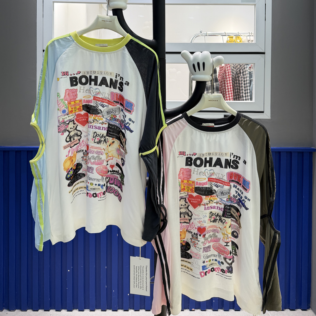 欧洲站5253#BOHAN秀秀2025秋季新品趣味图拼色断袖大版T恤潮牌