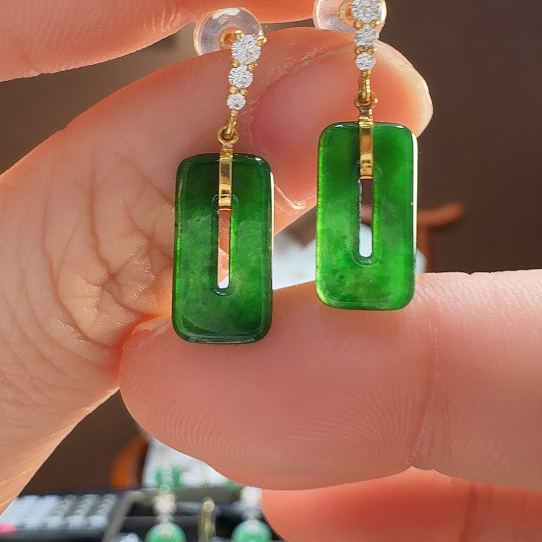 翡翠耳饰18K金镶嵌耳饰2