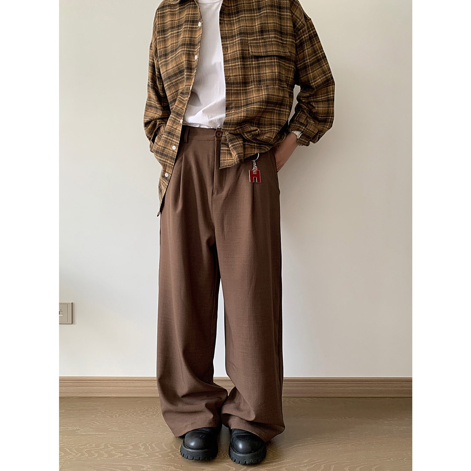 百搭647男士西装休闲裤秋季复古垂感西裤男宽松潮流直筒休闲长裤