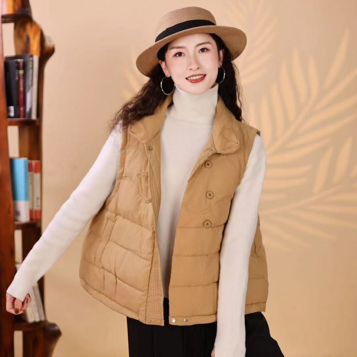 弈骞#7035冬季福利高品质90白鸭绒拉链马甲，衣长：55cm