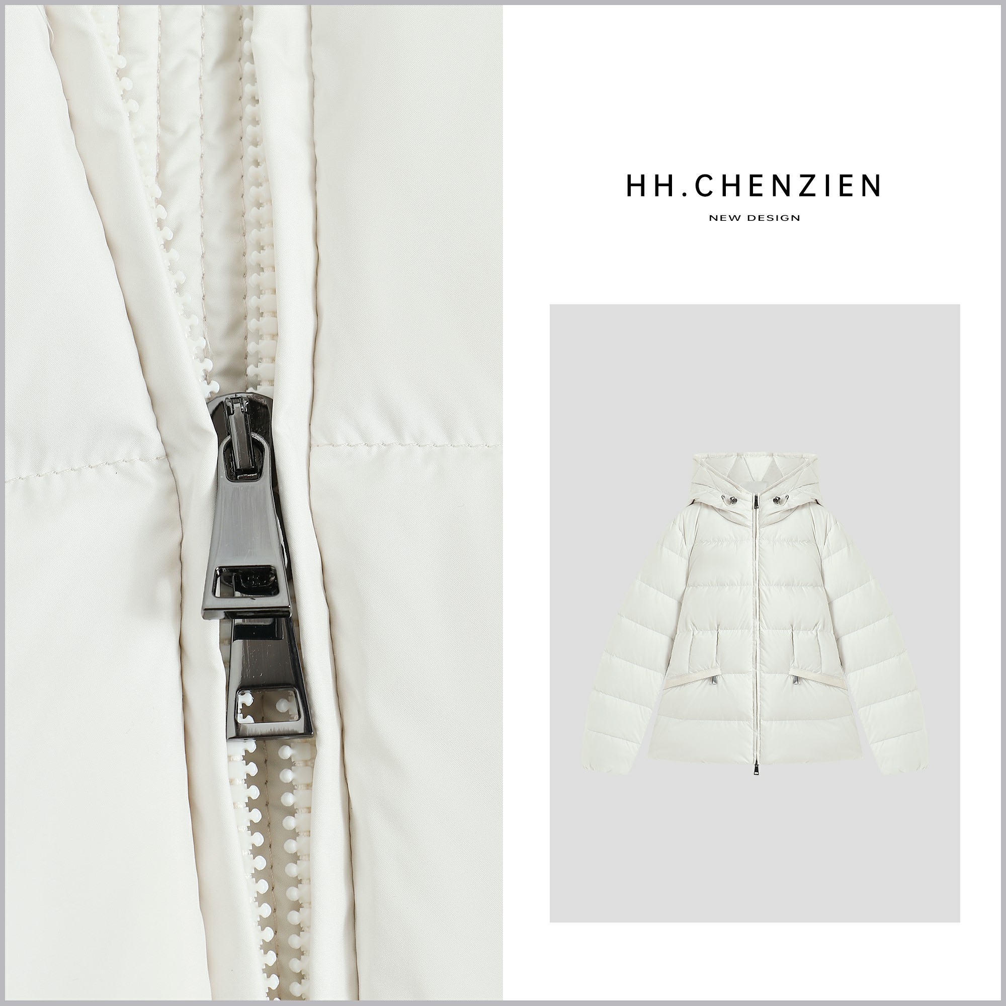 【我是露露】冬季新款连帽斜收腰设计净版羽绒服外套