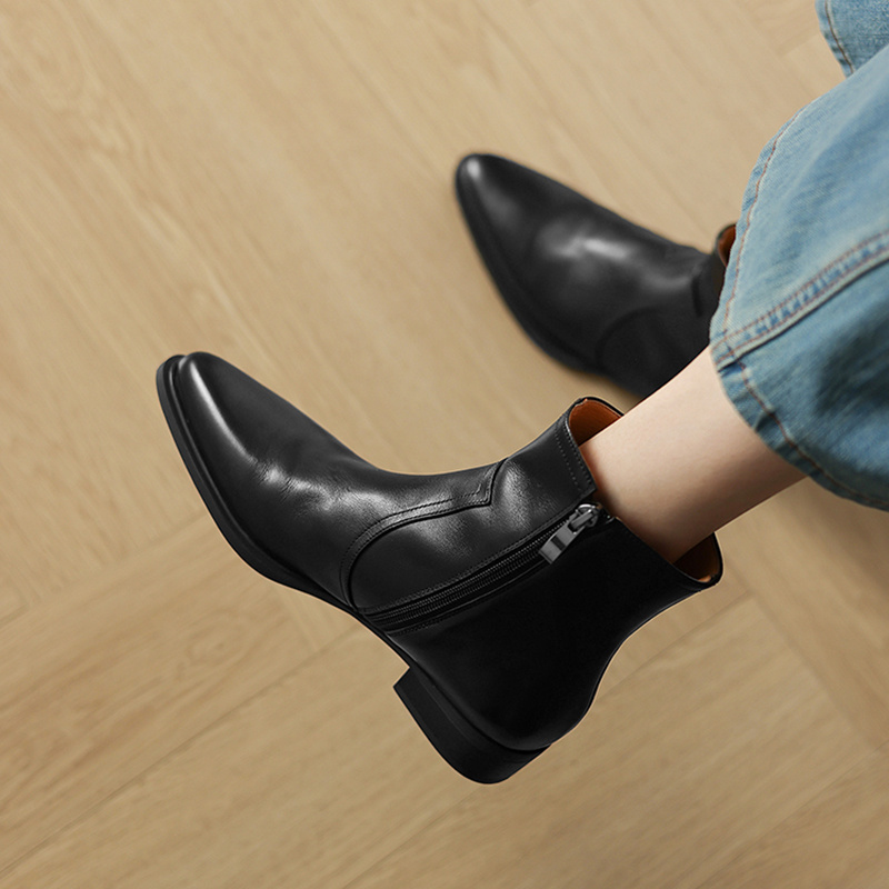 牛皮 跟高3cm/34-40/英伦风马丁靴女单靴子女低跟短筒靴好走路