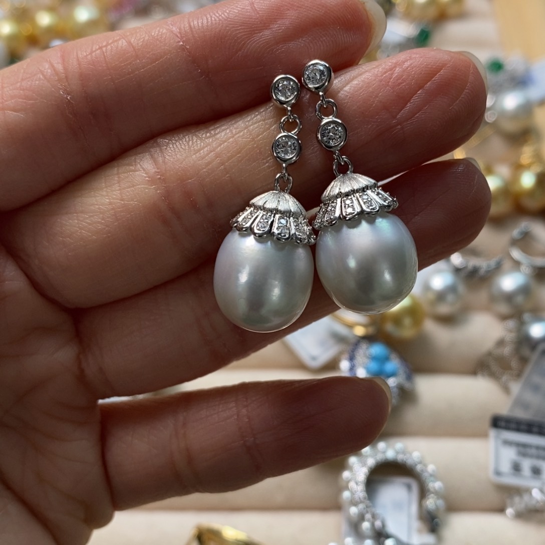海水珍珠耳饰银S925镶嵌