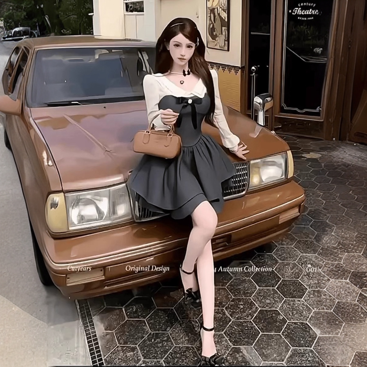 格雷缪斯~娃娃领a字连衣裙长袖假两件设计衬衫裙