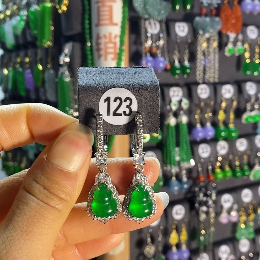 银S925镶嵌翡翠耳饰123