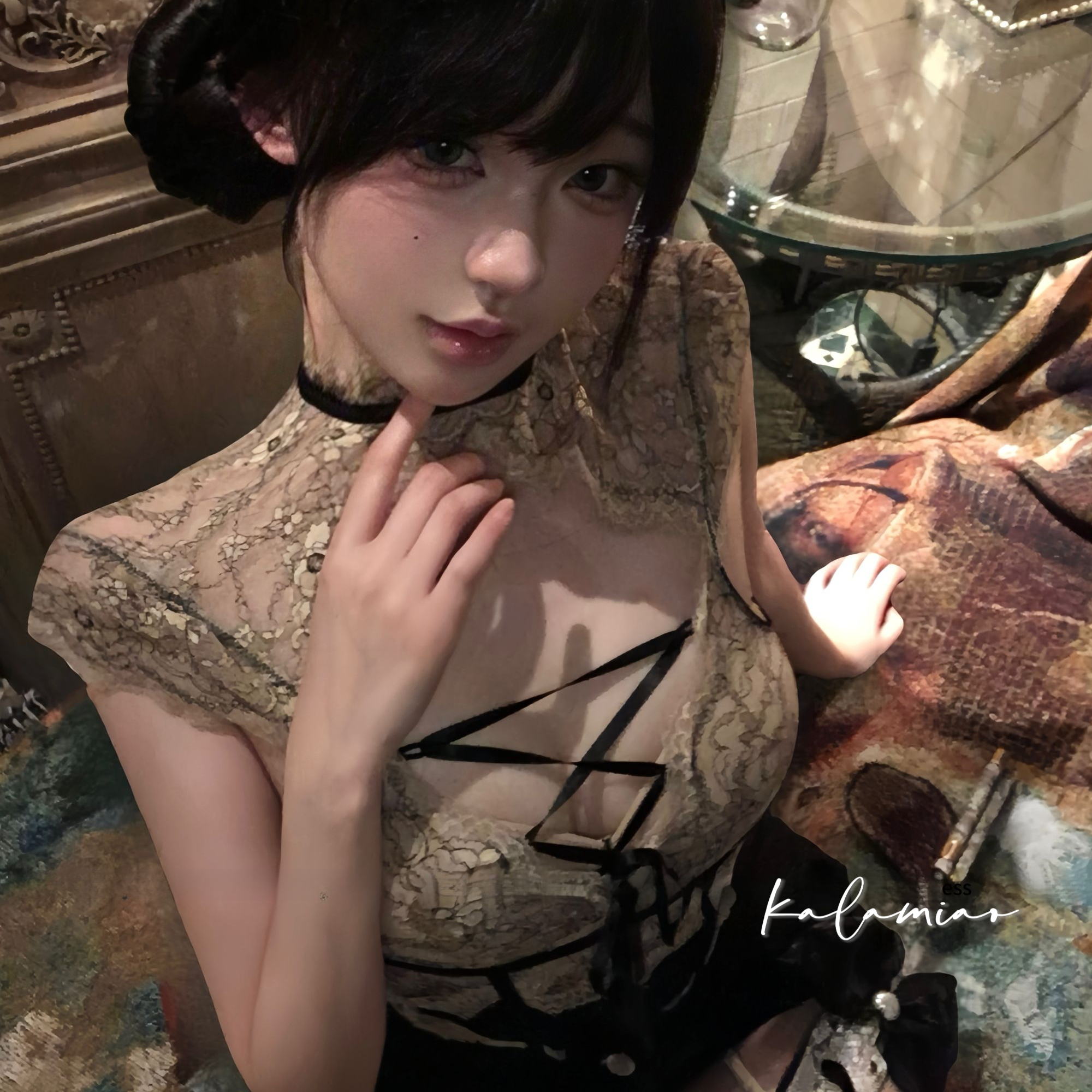 咔啦喵~「暗夜古堡」高品质蕾丝性感绑带直角肩内衣连体吊带