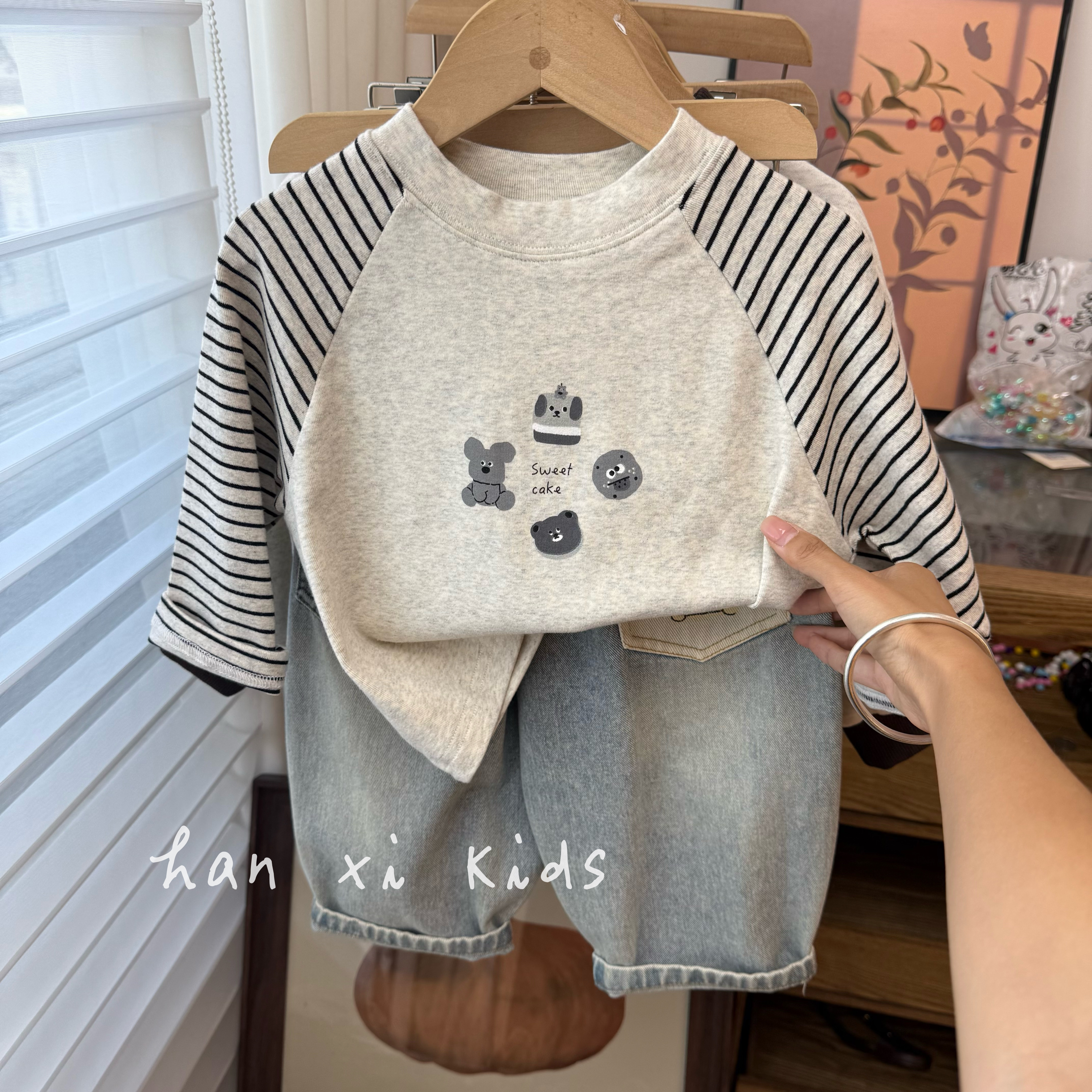 软糯亲肤！自留款韩国男女童卡通印花绵软打底衫儿童条纹长袖T恤秋