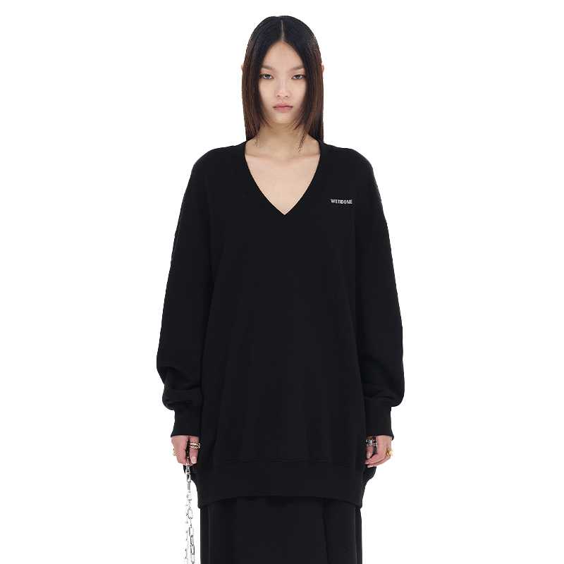 【甄选六折】WE11DONE宽松落肩V领小标LOGO加绒卫衣25-773