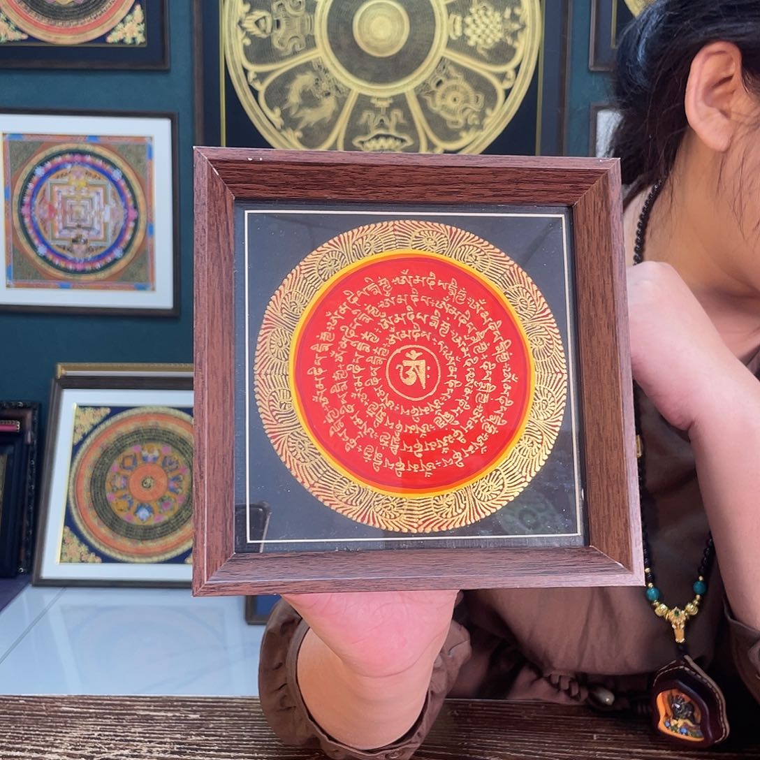 卷轴画带框30厘米六字真言唐卡