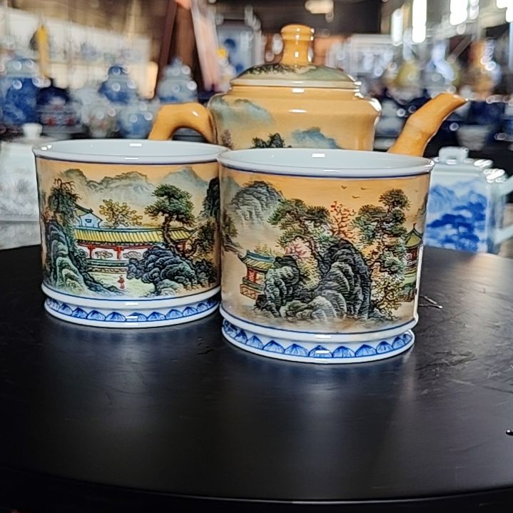 春***～景德镇陶瓷茶具套装摆件雪景