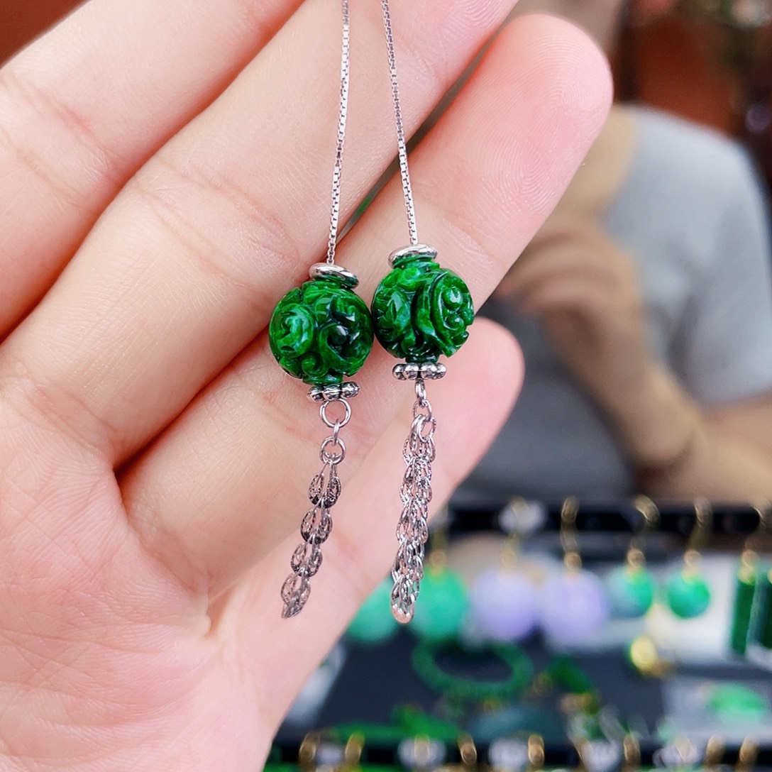 翡翠银S925镶嵌耳饰