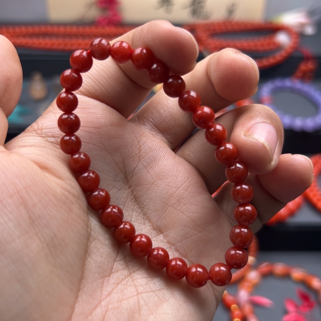 南红玛瑙未镶嵌手链东山锦红6mm+福利单圈