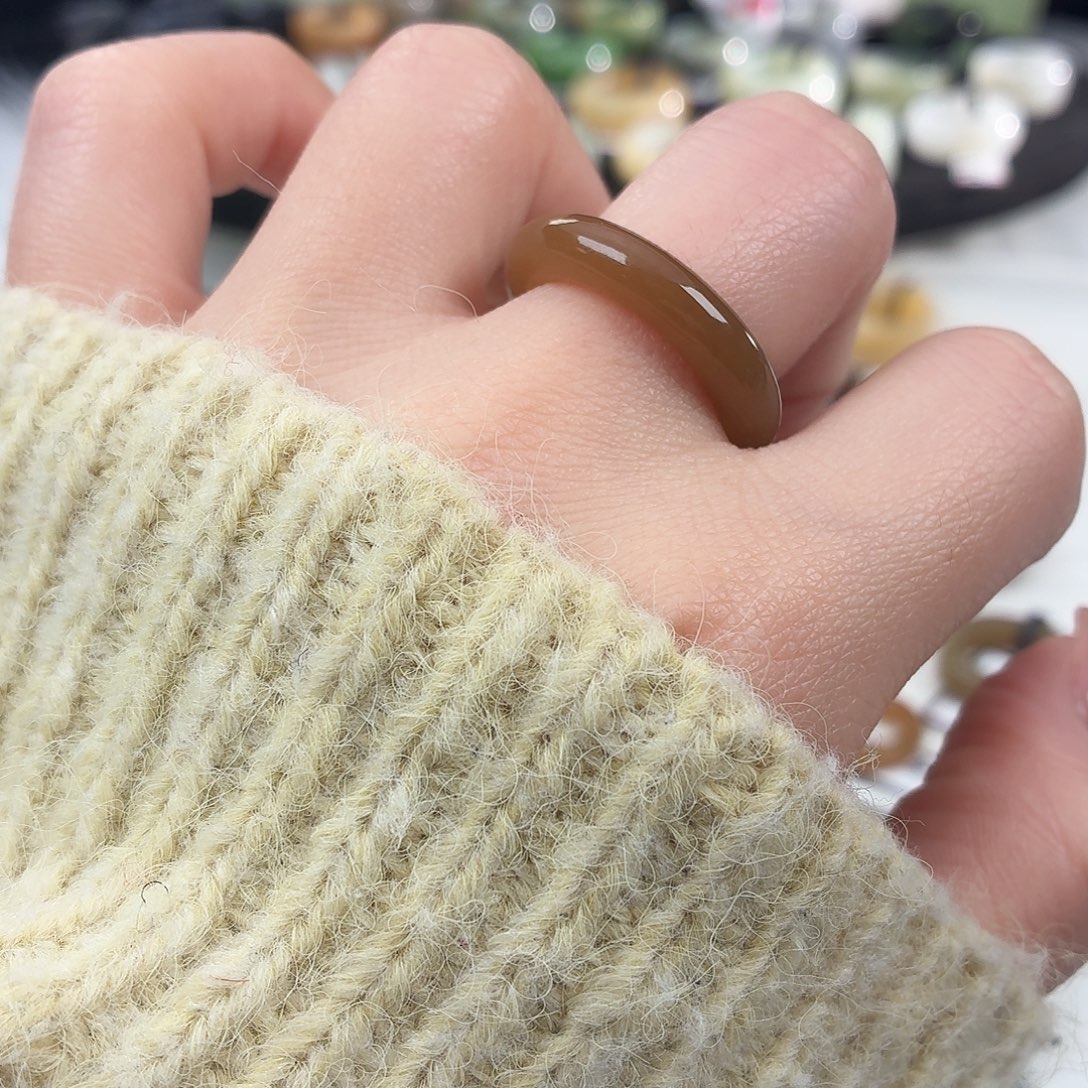 和田玉未镶嵌戒指S157糖细条17.5