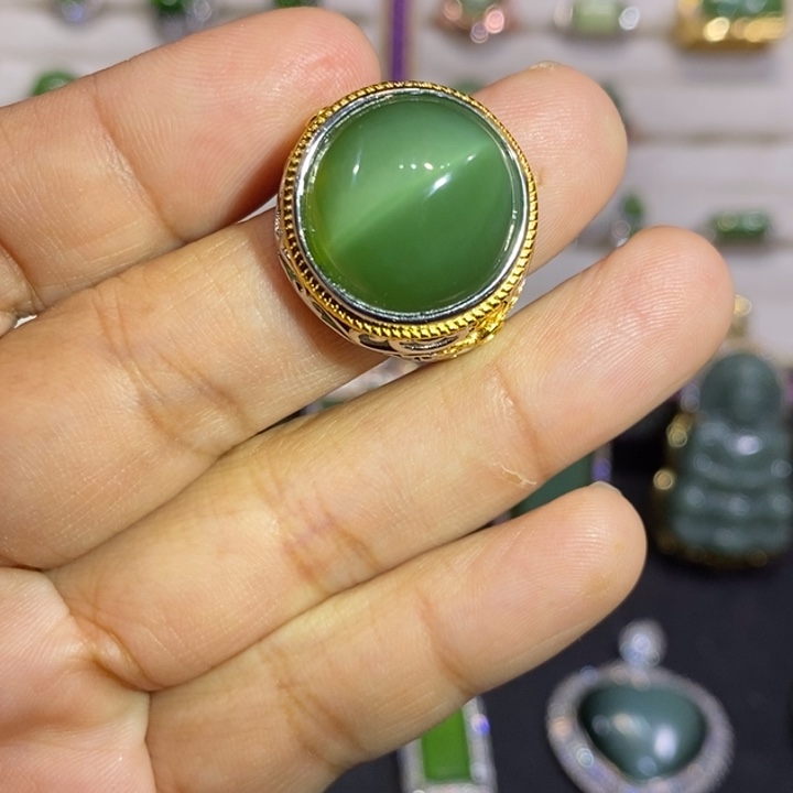 和田玉（碧玉）银S925镶嵌戒指