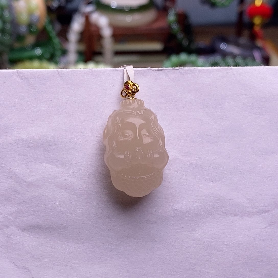 和田玉未镶嵌收藏级熟藕粉羊脂级红粉老矿料金镶美人鱼