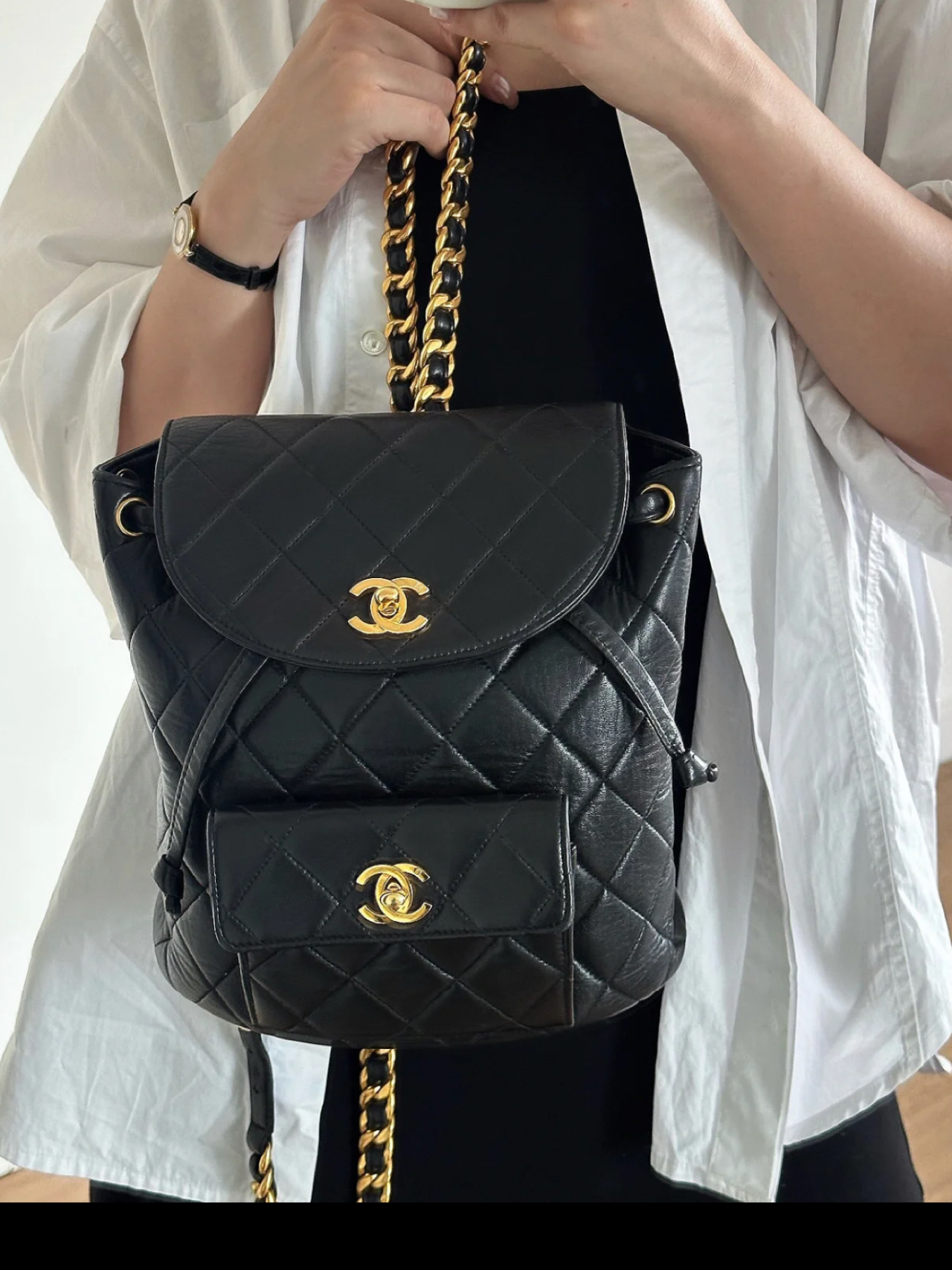 95新 Chanel/香奈儿 1912 Chanel黑金duma小号双肩包