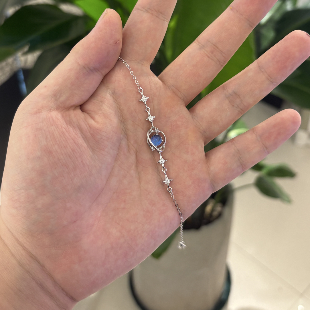 925银玻璃银制品 非金属s925星球款大蓝闪手链