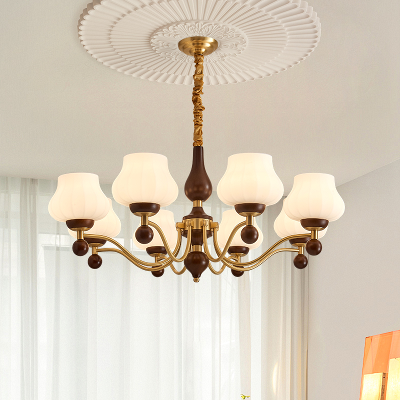 全铜法式中古风实木客厅吊灯复古高级感卧室餐厅2025年新款灯具