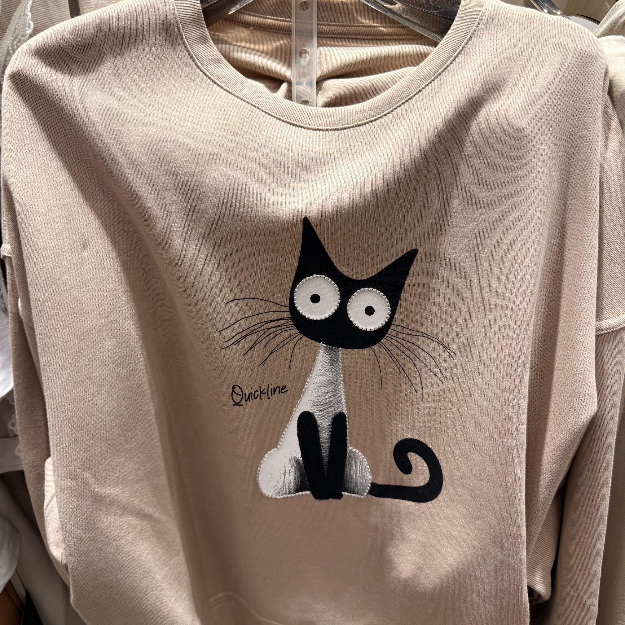 常规抽褶长袖中长款猫咪短袖T恤卡通简约女士韩版大版印花