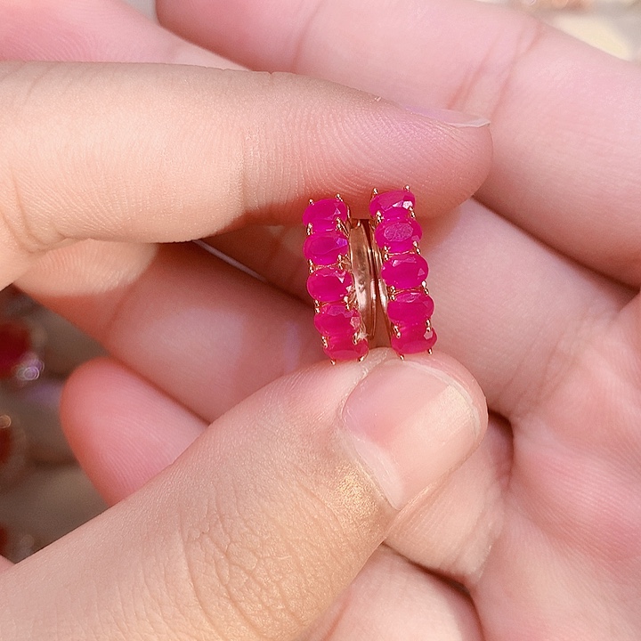 红宝石耳饰银S925镶嵌