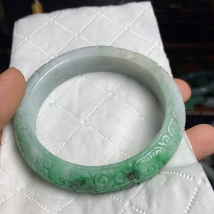 翡翠未镶嵌手镯白底青手镯58/59