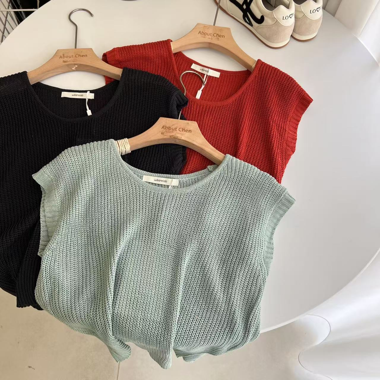 天丝亚麻混纺 简约冰丝无袖针织衫