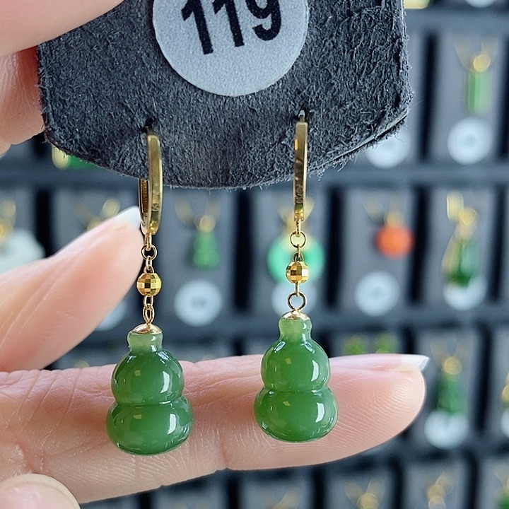 和田玉耳饰18K金镶嵌