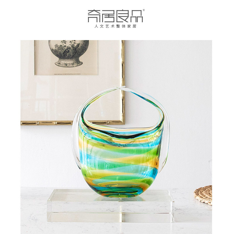 【奇居巍】 莫奈睡莲幻彩琉璃花篮包包摆件