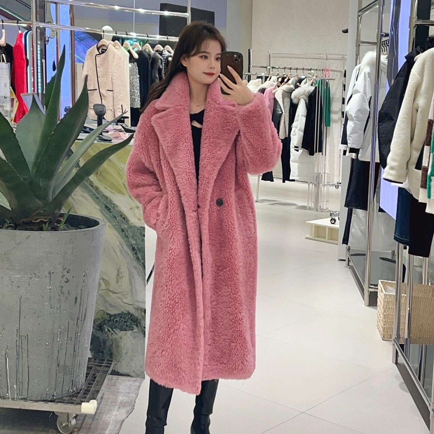 未使用 MaxMara Max Mara粉色泰迪大衣/S码/A02709