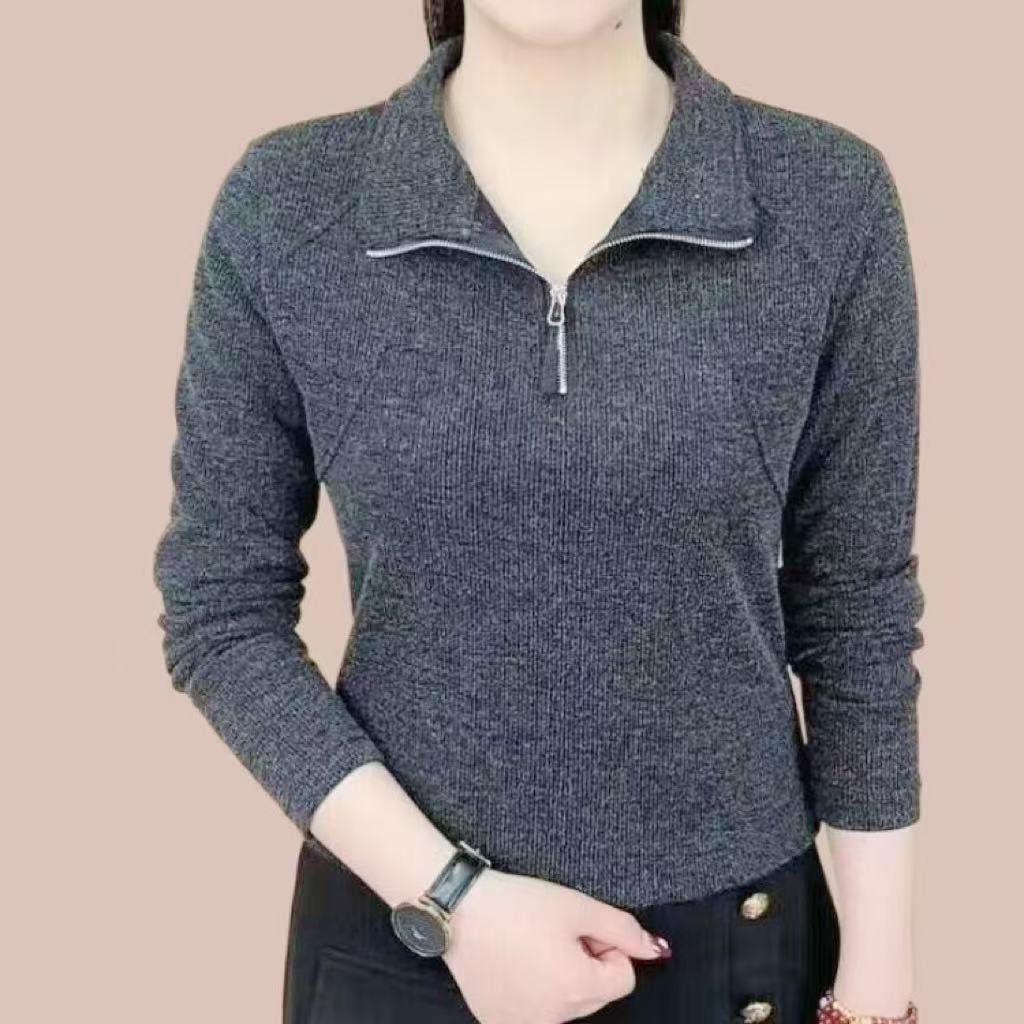 2025春季新款时尚气质妈妈装女士t恤长袖休闲高档洋气立领上衣女