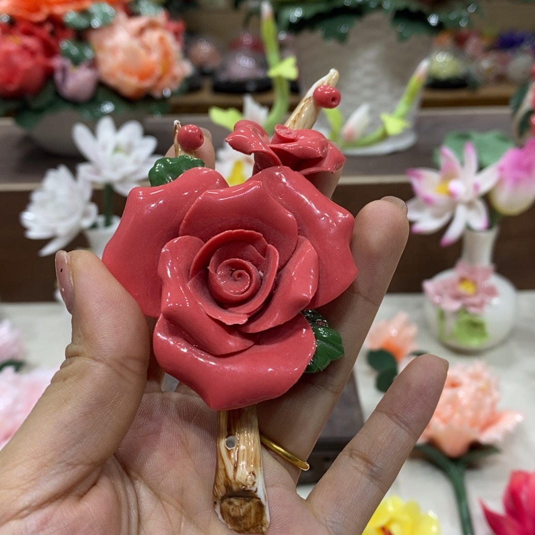 摆件陶瓷手工花摆件