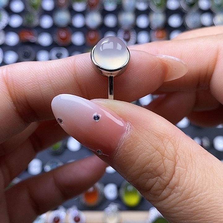 岫玉戒指银S925镶嵌戒指