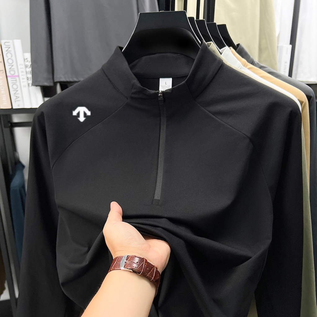 [海外撤柜正品专卖]男士春秋季半拉链立领长袖运动休闲打底T恤