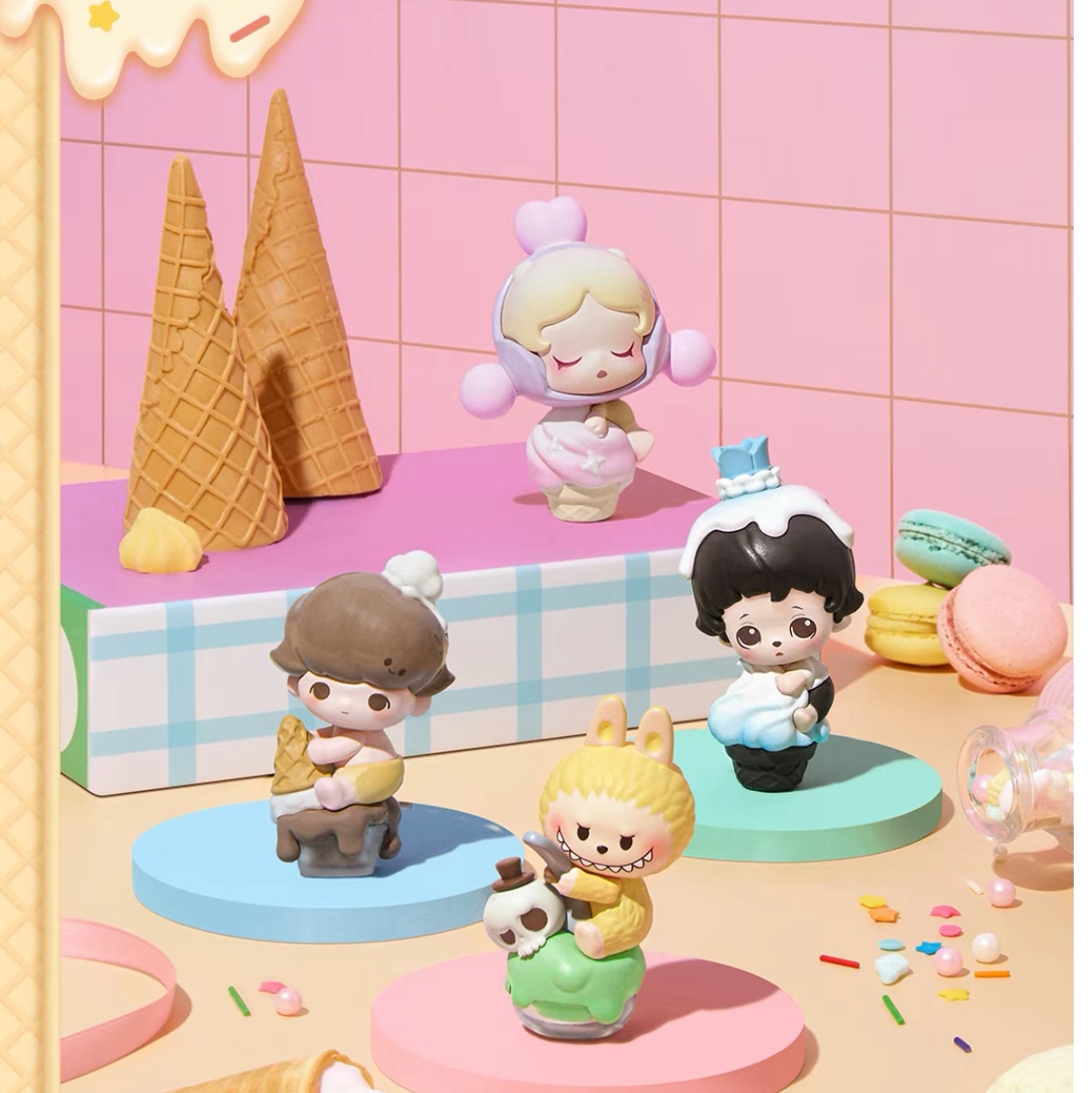 萌趣冰淇淋甜筒杯萌粒潮玩公仔装饰摆件可diy挂件钥匙扣