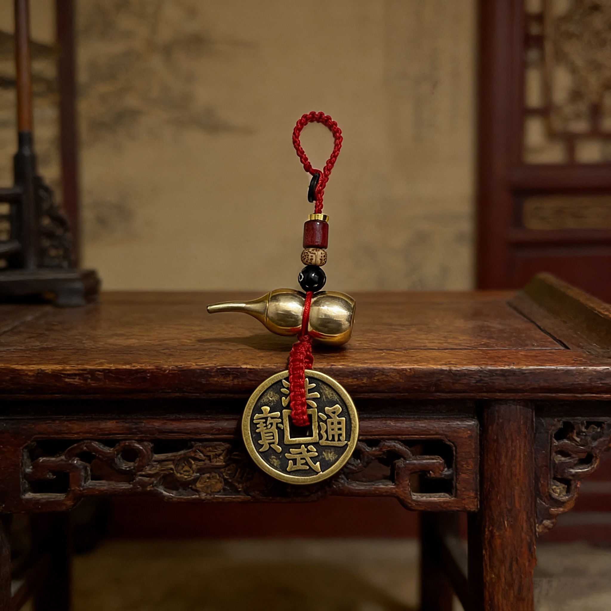 【官方旗舰店】纯铜洪武通宝超大加厚手工编织红绳文玩钥匙扣包挂件