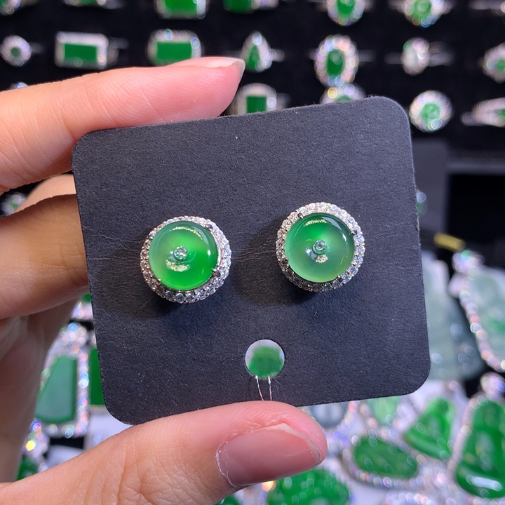 【闪购商品】翡翠银S925镶嵌耳饰天然翡翠