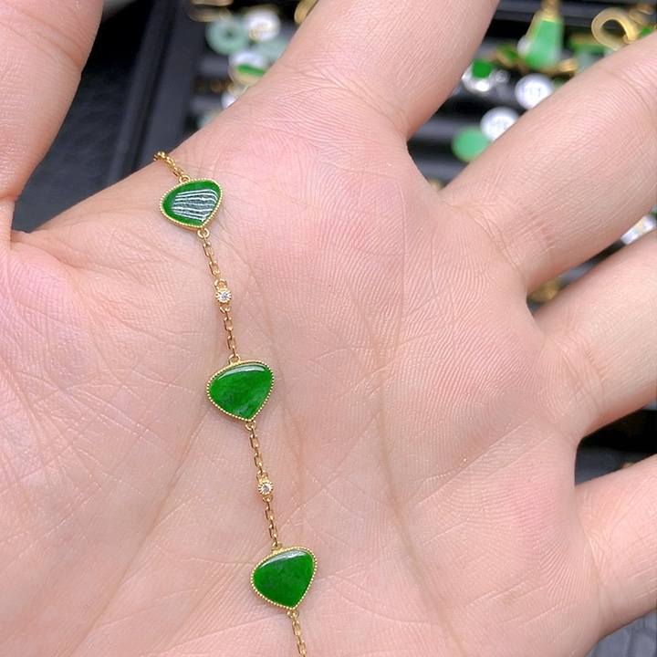 翡翠手链18K金镶嵌天然翡翠